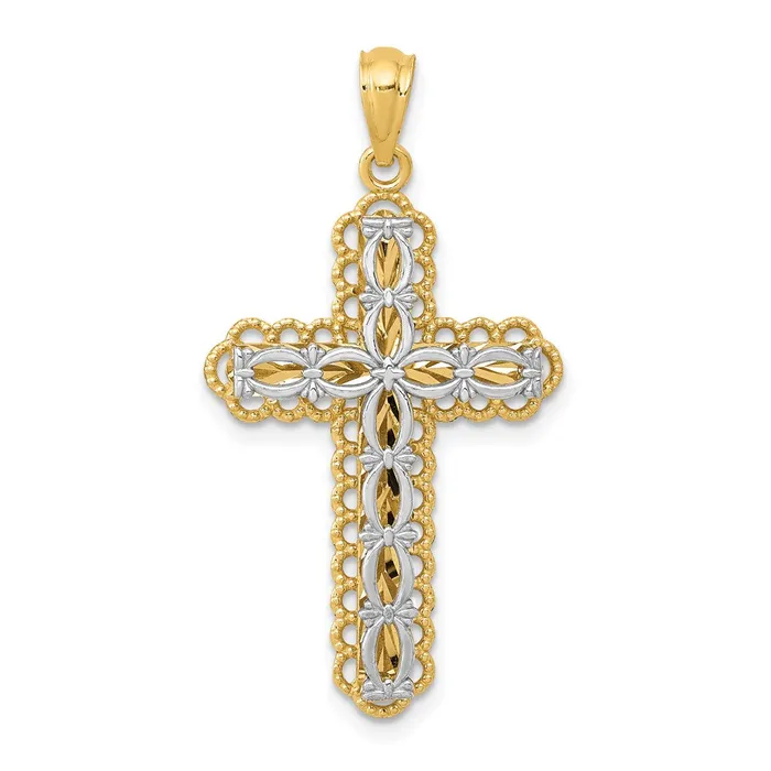 Rings TreasureFineJewelers 14K Twotone Gold Polished 2 Level Cross Pendant Rings TreasureFineJewelers 14K Twotone Gold Polished 2 Level Cross Pendant