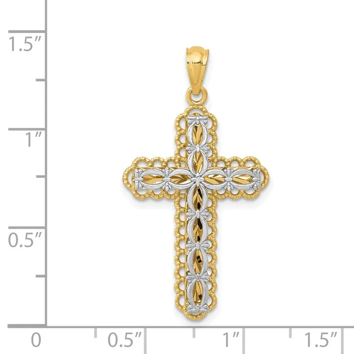Rings TreasureFineJewelers 14K Twotone Gold Polished 2 Level Cross Pendant
