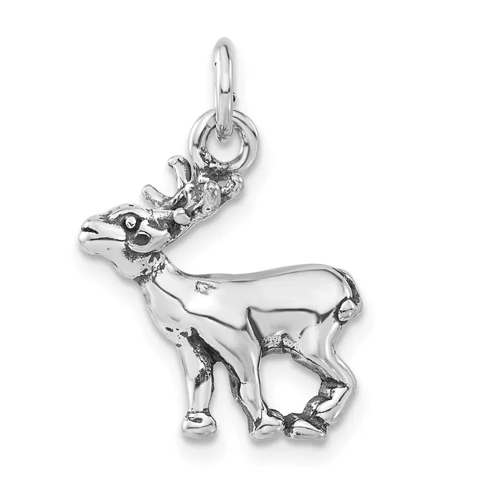 Rings TreasureFineJewelers Sterling Silver Antique Reindeer Charm