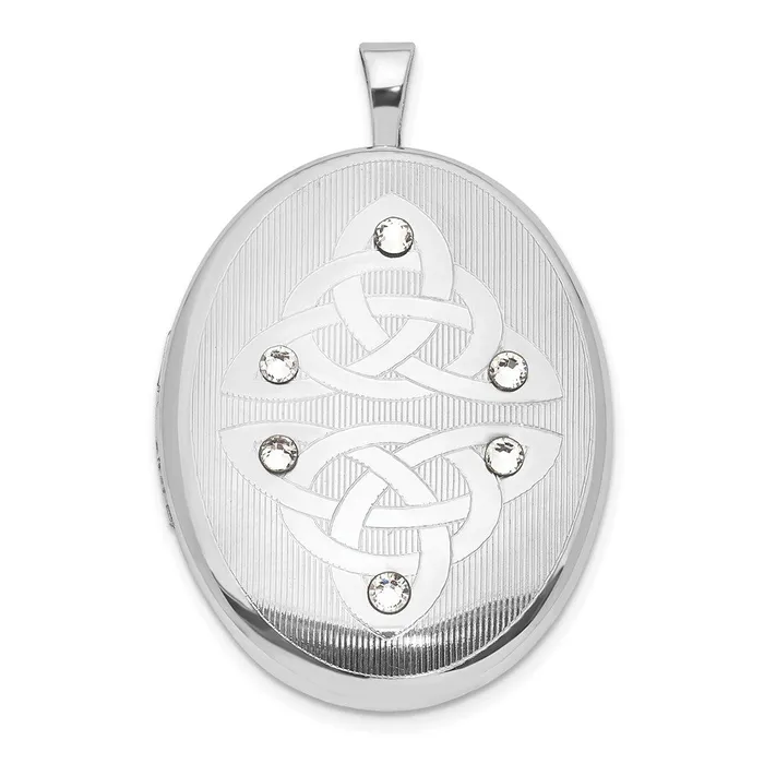 Rings TreasureFineJewelers Sterling Silver Crystal Trinity Oval Locket