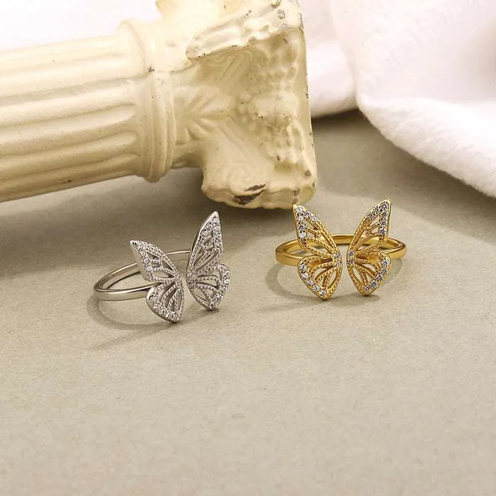 Rings Trendolla Jewelry 925 Sterling Silver Openwork Butterfly Toi et Moi Ring