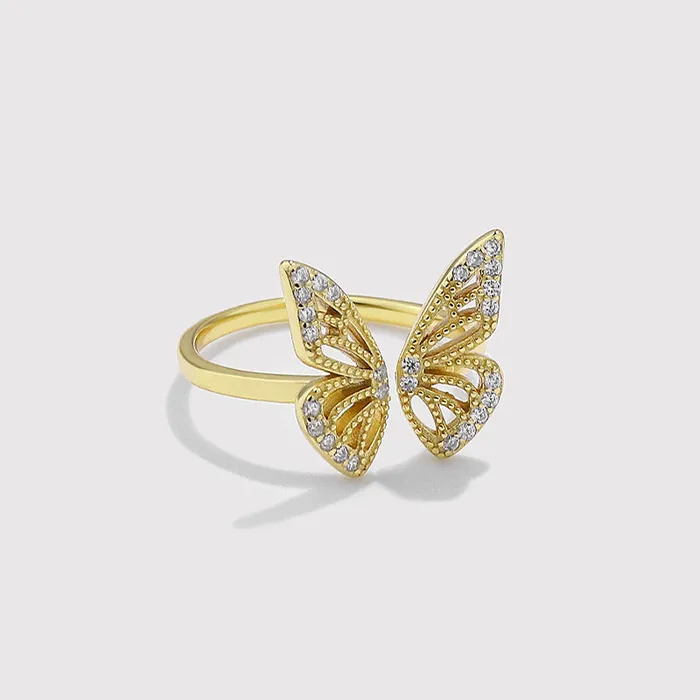 Rings Trendolla Jewelry 925 Sterling Silver Openwork Butterfly Toi et Moi Ring