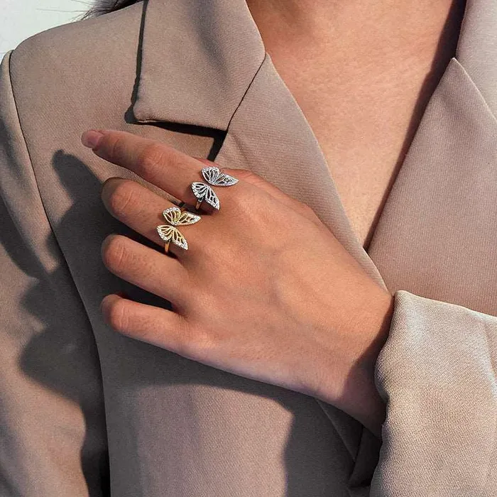 Rings Trendolla Jewelry 925 Sterling Silver Openwork Butterfly Toi et Moi Ring