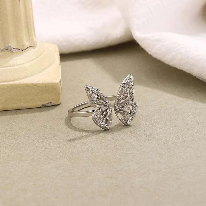 Rings Trendolla Jewelry 925 Sterling Silver Openwork Butterfly Toi et Moi Ring