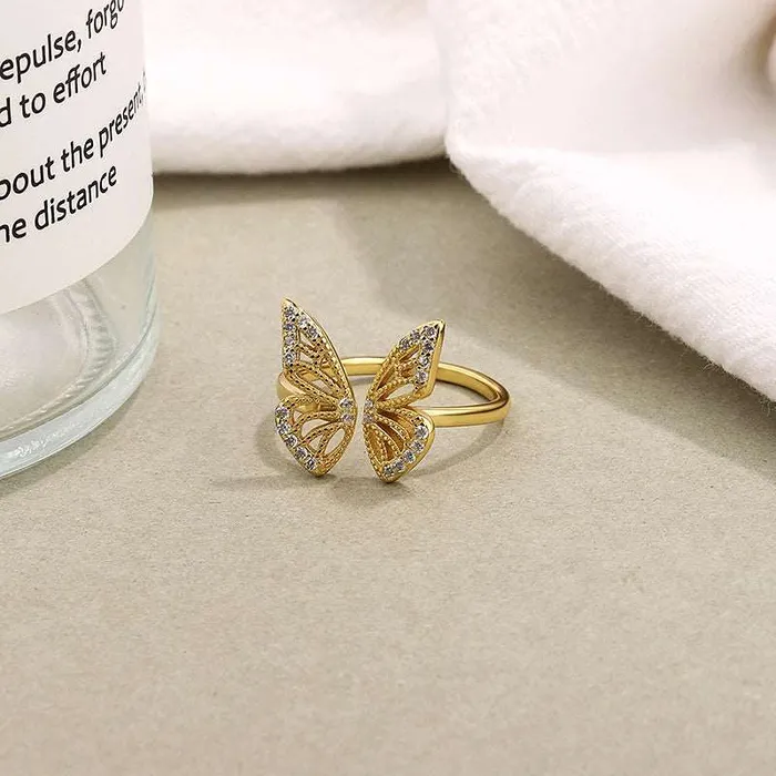 Rings Trendolla Jewelry 925 Sterling Silver Openwork Butterfly Toi et Moi Ring