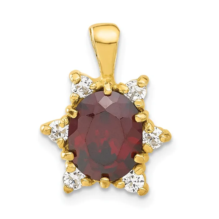 Sterling Silver Flash Goldplated Red White CZ Oval Pendant TreasureFineJewelers Necklaces Sterling Silver Flash Goldplated Red White CZ Oval Pendant TreasureFineJewelers Necklaces