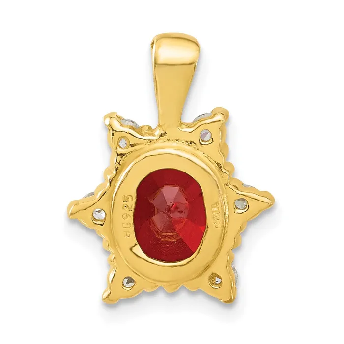 Sterling Silver Flash Goldplated Red White CZ Oval Pendant TreasureFineJewelers Necklaces
