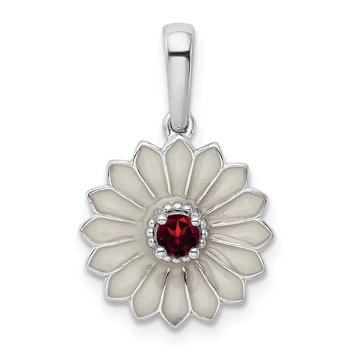 Sterling Silver Garnet and Enamel Flower Pendant TreasureFineJewelers Necklaces Sterling Silver Garnet and Enamel Flower Pendant TreasureFineJewelers Necklaces