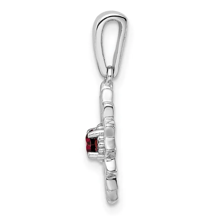 Sterling Silver Garnet and Enamel Flower Pendant TreasureFineJewelers Necklaces