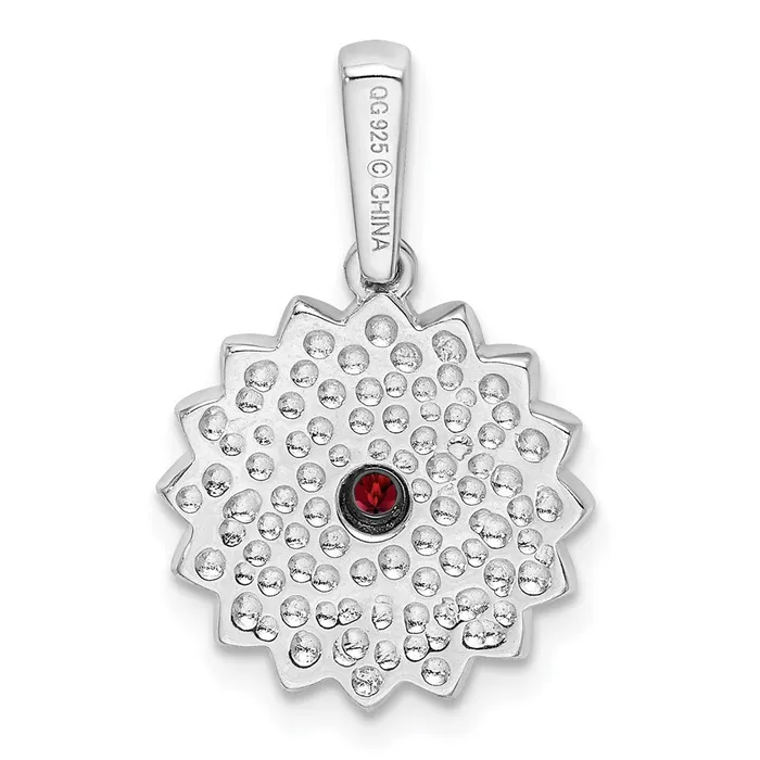 Sterling Silver Garnet and Enamel Flower Pendant TreasureFineJewelers Necklaces