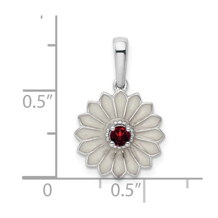 Sterling Silver Garnet and Enamel Flower Pendant TreasureFineJewelers Necklaces