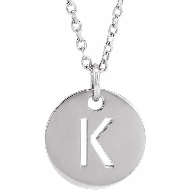Sterling Silver Initial K 10 mm Disc 1618 Necklace TreasureFineJewelers Necklaces Sterling Silver Initial K 10 mm Disc 1618 Necklace TreasureFineJewelers Necklaces