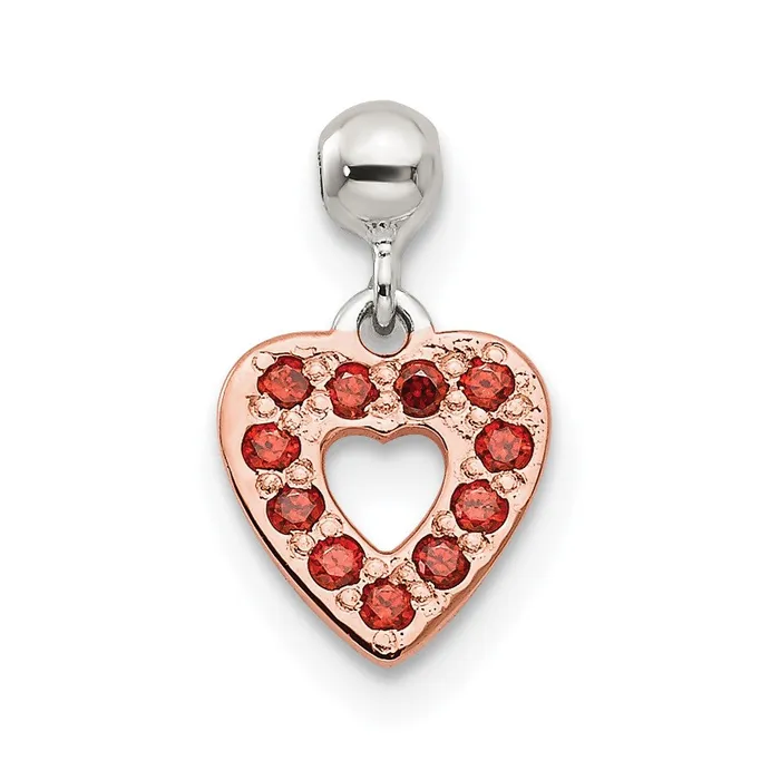 Sterling Silver Mio Memento Rose Tone with Red CZ Dangle Heart Charm TreasureFineJewelers Rings Sterling Silver Mio Memento Rose Tone with Red CZ Dangle Heart Charm TreasureFineJewelers Rings