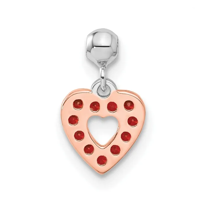 Sterling Silver Mio Memento Rose Tone with Red CZ Dangle Heart Charm TreasureFineJewelers Rings