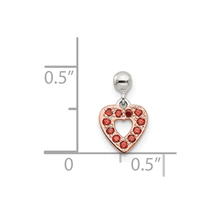 Sterling Silver Mio Memento Rose Tone with Red CZ Dangle Heart Charm TreasureFineJewelers Rings
