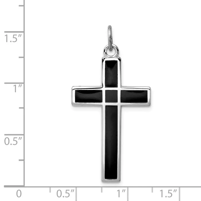 Sterling Silver Rhodiumplated Brshed Polished Enml Black Cross Pendant TreasureFineJewelers Necklaces