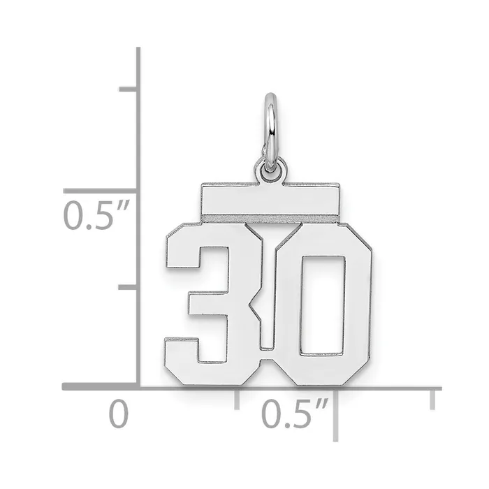 Sterling SilverRhodiumplated Polished Number 30 Charm TreasureFineJewelers Rings
