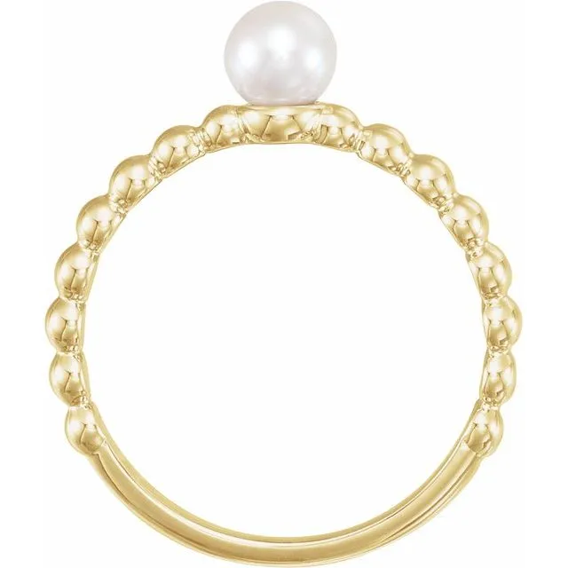 TreasureFineJeweler Rings 14K Yellow 4550 mm Freshwater Cultured Pearl Stackable Beaded Ring