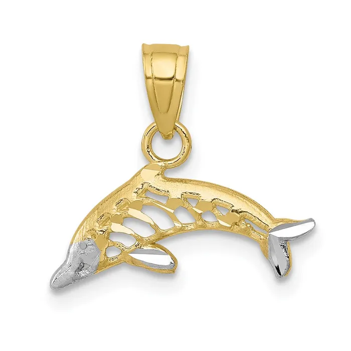 TreasureFineJewelers 10K wRhodium Dolphin Charm Charm Necklaces