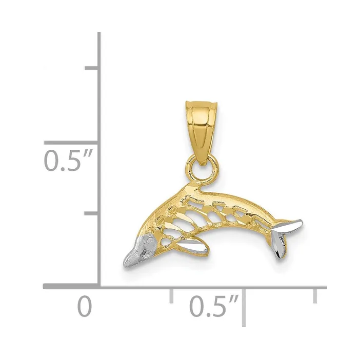 TreasureFineJewelers 10K wRhodium Dolphin Charm Charm Necklaces