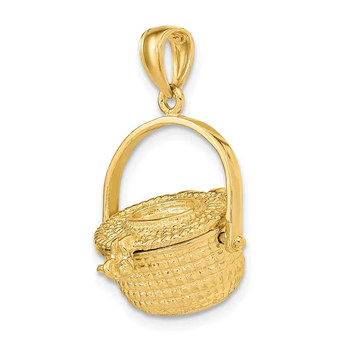TreasureFineJewelers 14K 3D Nantucket Basket Charm Charm Necklaces