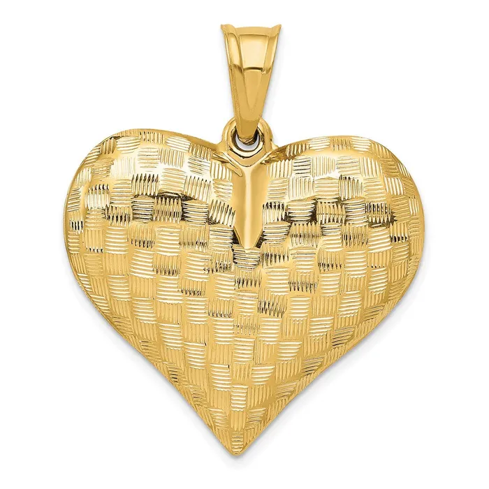 TreasureFineJewelers 14K Polished Basket Weave Pattern 3D Heart Pendant Necklaces