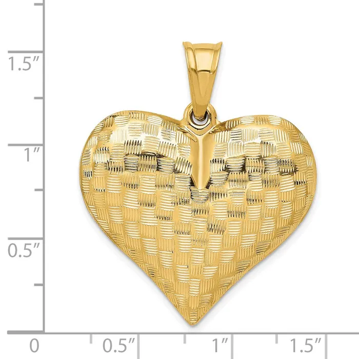 TreasureFineJewelers 14K Polished Basket Weave Pattern 3D Heart Pendant Necklaces