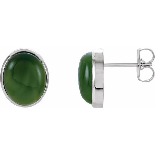 TreasureFineJewelers 14K White Gold 10x8 mm Natural Nephrite Jade Earrings Earrings TreasureFineJewelers 14K White Gold 10x8 mm Natural Nephrite Jade Earrings Earrings
