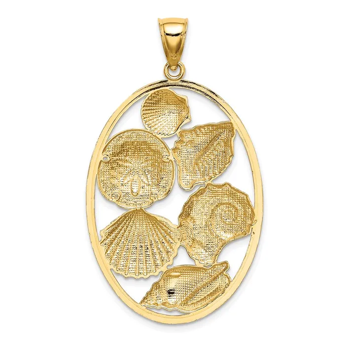 TreasureFineJewelers 14k with White Rhodium Shell Cluster In Oval Frame Charm Charm Necklaces