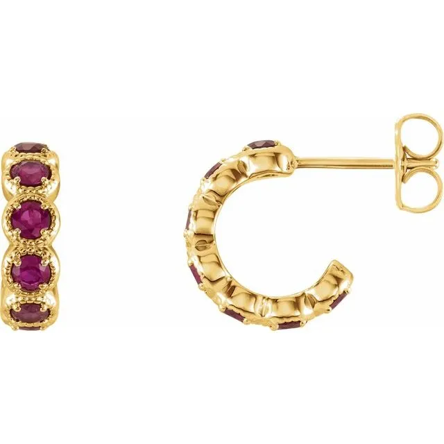 TreasureFineJewelers 14K Yellow LabCreated Ruby Hoop Earrings Earrings