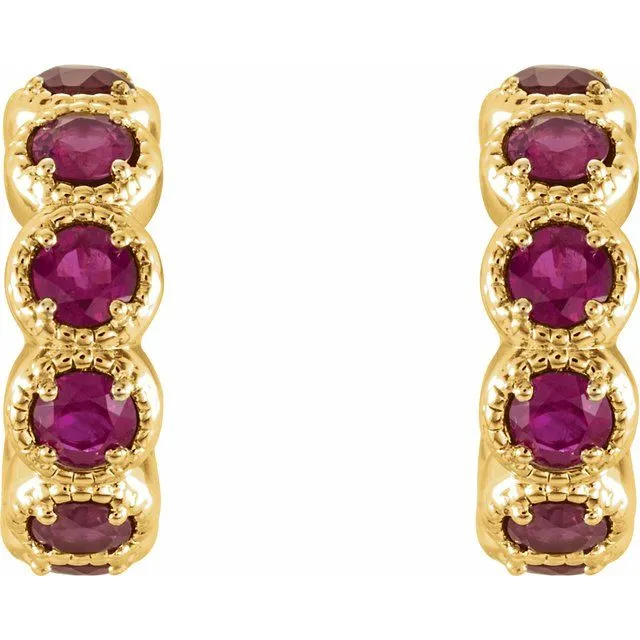 TreasureFineJewelers 14K Yellow LabCreated Ruby Hoop Earrings Earrings