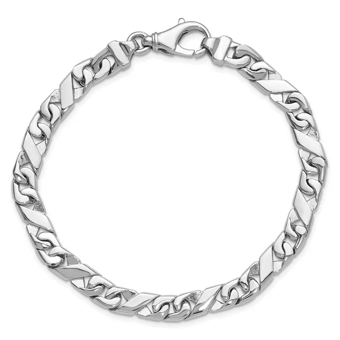 TreasureFineJewelers Bracelets 14k White Gold 67mm Hand Polished Fancy Link with Fancy Lobster Clasp Bracelet