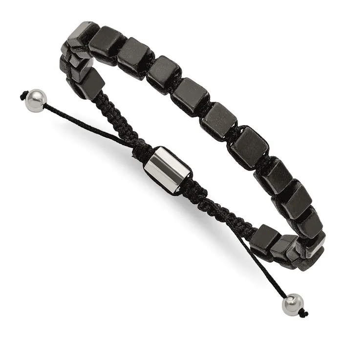 TreasureFineJewelers Bracelets Chisel Stainless Steel Polished with Black Agate Black Macrame Adjustable Bracelet TreasureFineJewelers Bracelets Chisel Stainless Steel Polished with Black Agate Black Macrame Adjustable Bracelet
