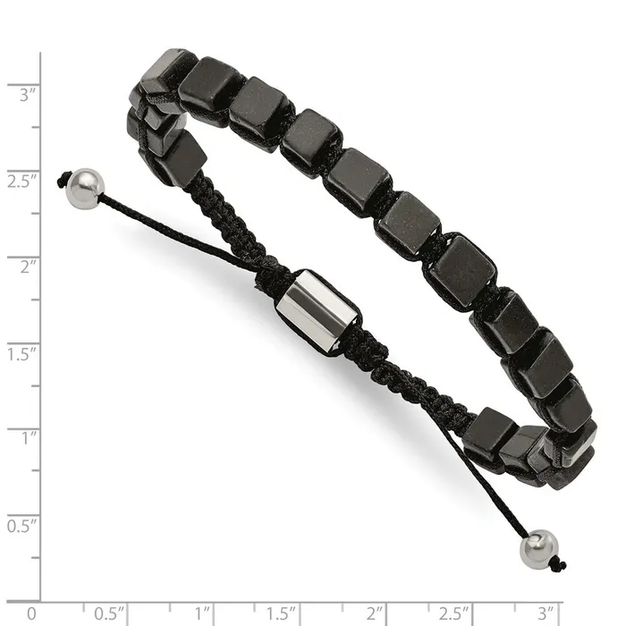 TreasureFineJewelers Bracelets Chisel Stainless Steel Polished with Black Agate Black Macrame Adjustable Bracelet
