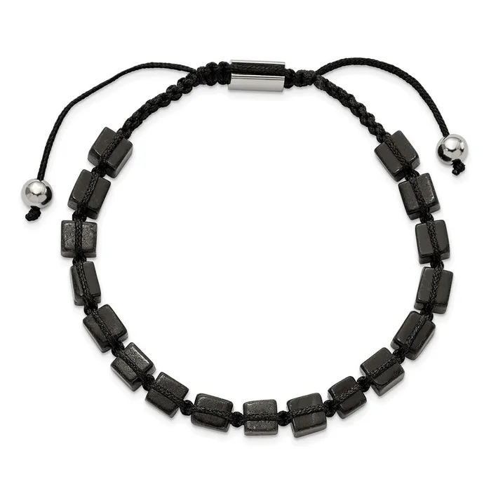 TreasureFineJewelers Bracelets Chisel Stainless Steel Polished with Black Agate Black Macrame Adjustable Bracelet