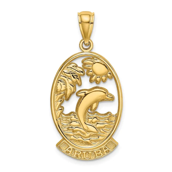 TreasureFineJewelers Charm Necklaces 14K ARUBA W Dolphin Sunset In Frame Charm TreasureFineJewelers Charm Necklaces 14K ARUBA W Dolphin Sunset In Frame Charm