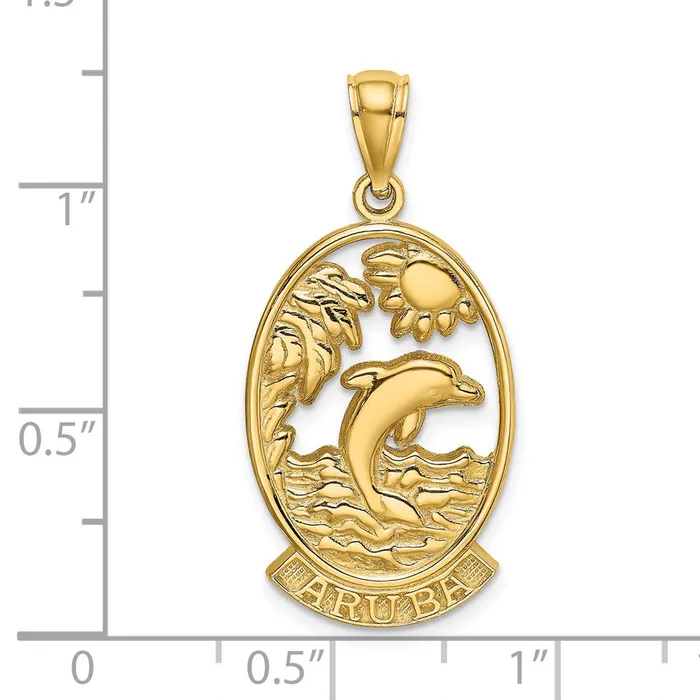 TreasureFineJewelers Charm Necklaces 14K ARUBA W Dolphin Sunset In Frame Charm