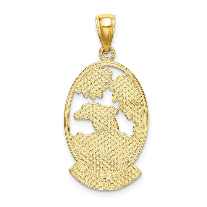 TreasureFineJewelers Charm Necklaces 14K ARUBA W Dolphin Sunset In Frame Charm