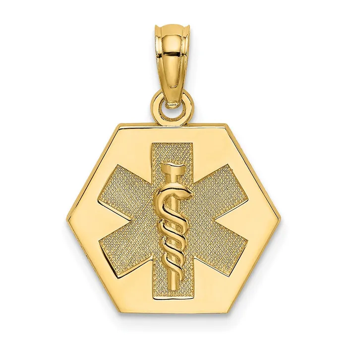 TreasureFineJewelers Charm Necklaces 14K Caduceus Textured Back Medical Charm TreasureFineJewelers Charm Necklaces 14K Caduceus Textured Back Medical Charm