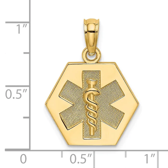 TreasureFineJewelers Charm Necklaces 14K Caduceus Textured Back Medical Charm