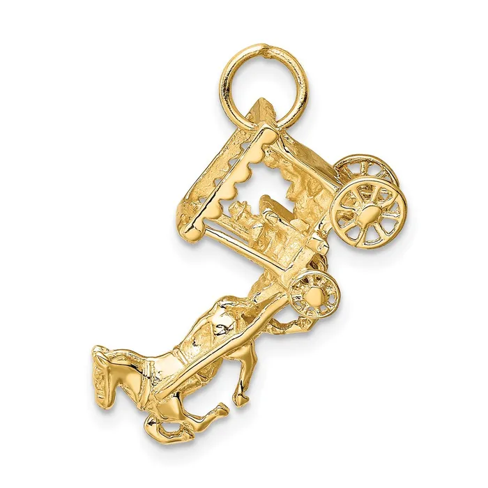 TreasureFineJewelers Charm Necklaces 14k Solid Polished 3Dimensional Horse and Carriage Charm