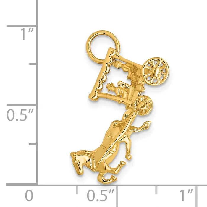 TreasureFineJewelers Charm Necklaces 14k Solid Polished 3Dimensional Horse and Carriage Charm
