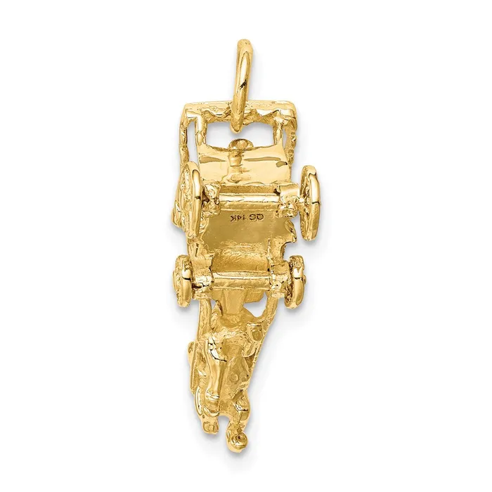 TreasureFineJewelers Charm Necklaces 14k Solid Polished 3Dimensional Horse and Carriage Charm