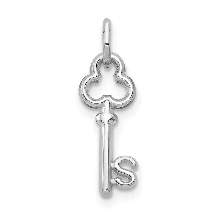 TreasureFineJewelers Charm Necklaces 14K White Gold Key Letter S Initial Charm