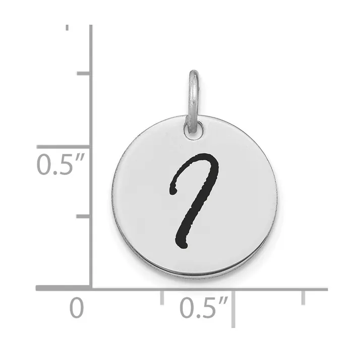 TreasureFineJewelers Charm Necklaces 14k White Gold Polished Black Enamel Letter I Initial Disk Charm