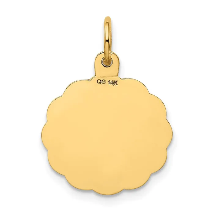 TreasureFineJewelers Charm Necklaces 14k Yellow Gold Polished ITS A GIRL Scalloped Disc Charm