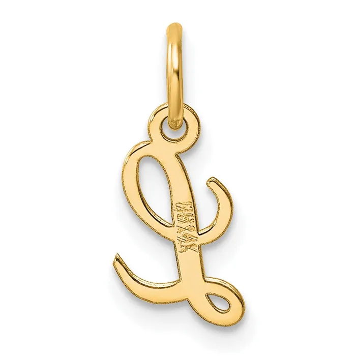 TreasureFineJewelers Charm Necklaces 14k Yellow Gold Small Script Letter L Initial Charm