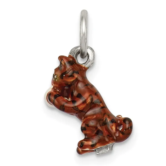 TreasureFineJewelers Charm Necklaces Silver Enamel Cat playing with Yarn Charm TreasureFineJewelers Charm Necklaces Silver Enamel Cat playing with Yarn Charm