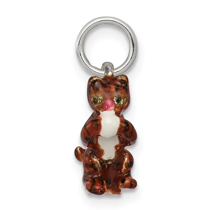 TreasureFineJewelers Charm Necklaces Silver Enamel Cat playing with Yarn Charm