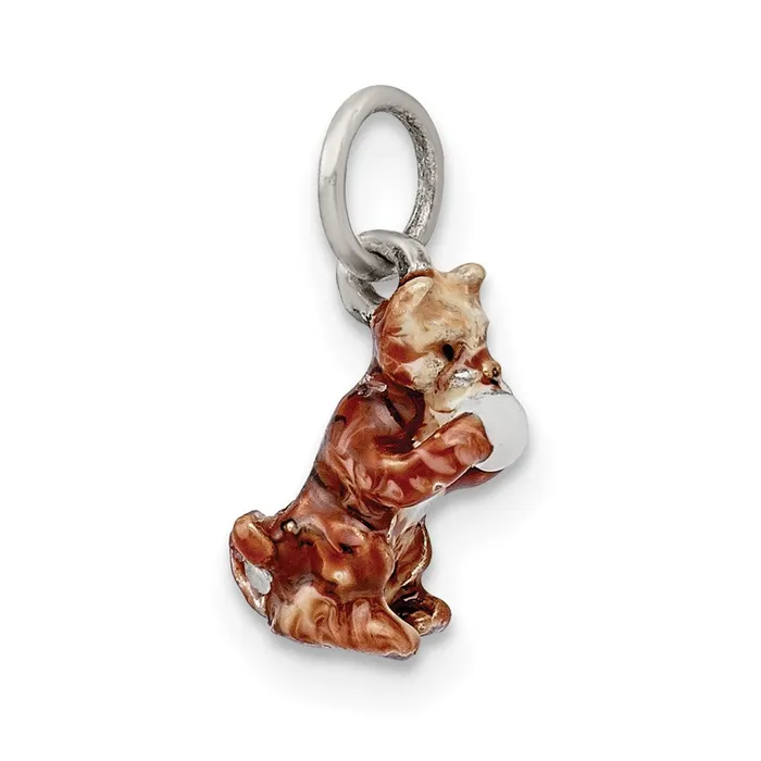 TreasureFineJewelers Charm Necklaces Silver Enamel Cat playing with Yarn Charm